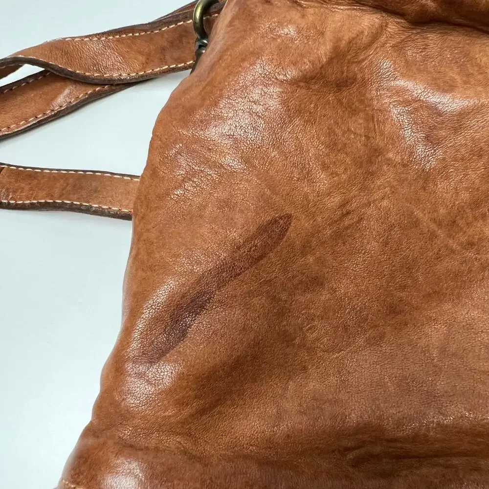LANGELLOTTI Brown Woven Italian Leather Tote Hobo Handbag Large Distressed Boho